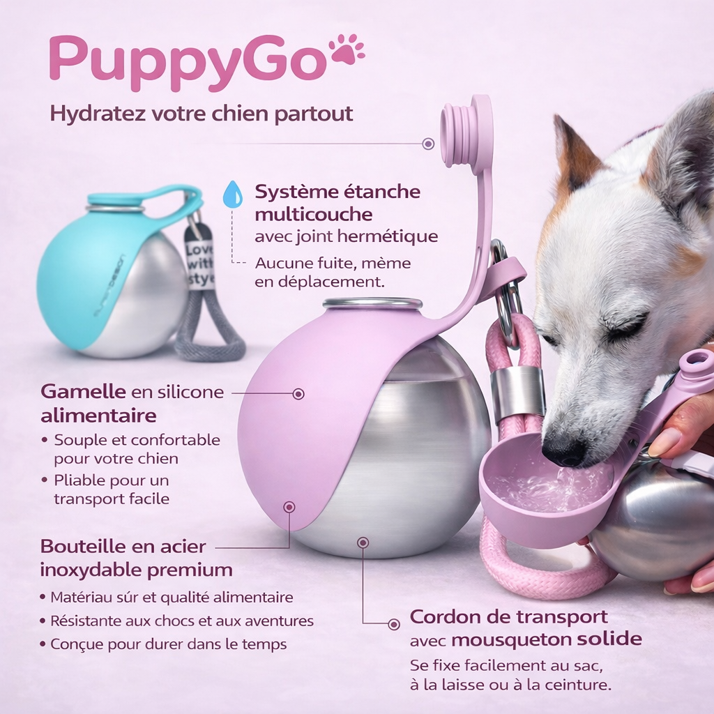 PuppyGo™ – La gourde portable pour hydrater votre chien partout